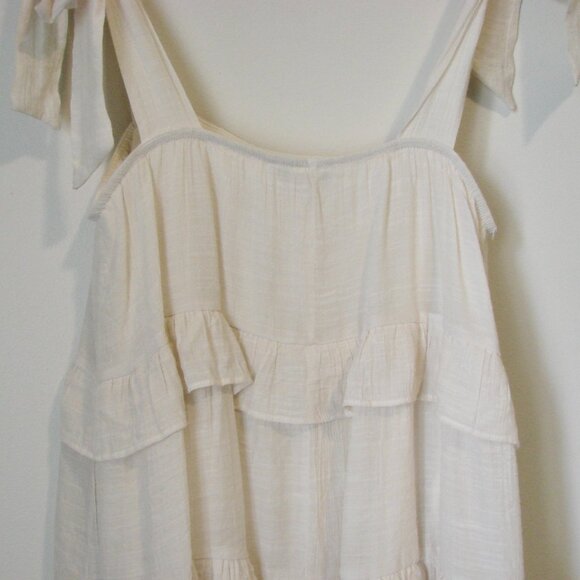 Hyfve Babydoll Mini Dress Cream Boho Tiered Ruffle Tie Sleeveless Straps Medium - Picture 12 of 13